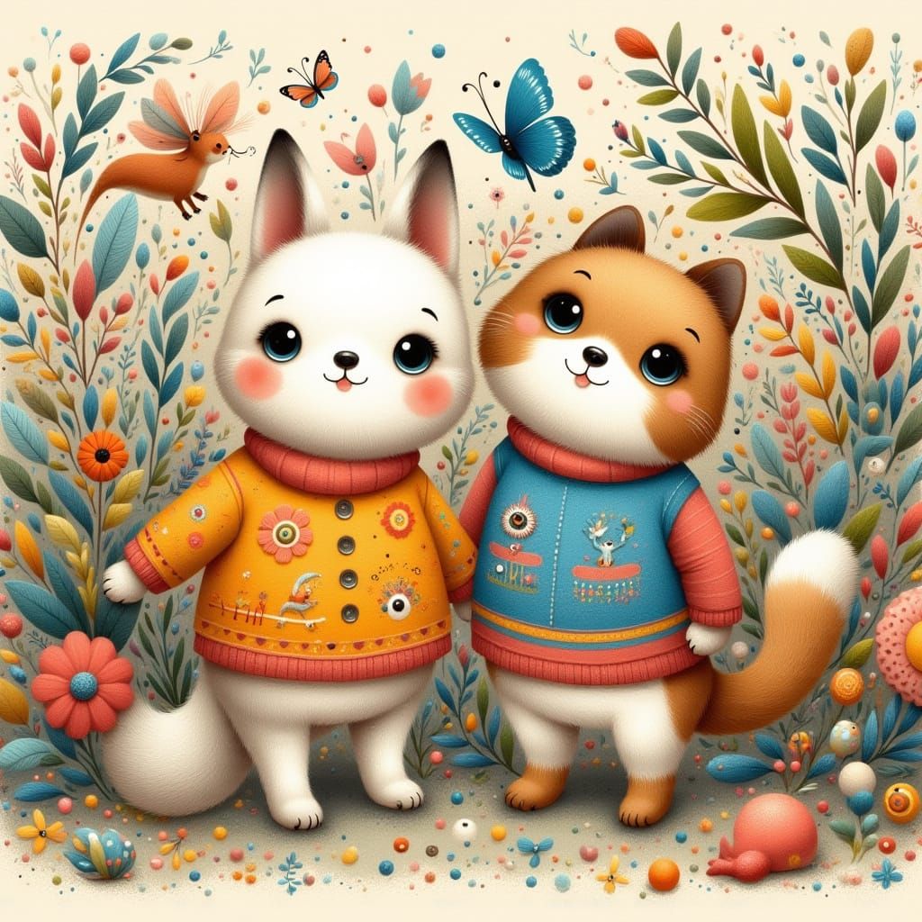 Whimsical Furry Friends in Vintage Illustrations