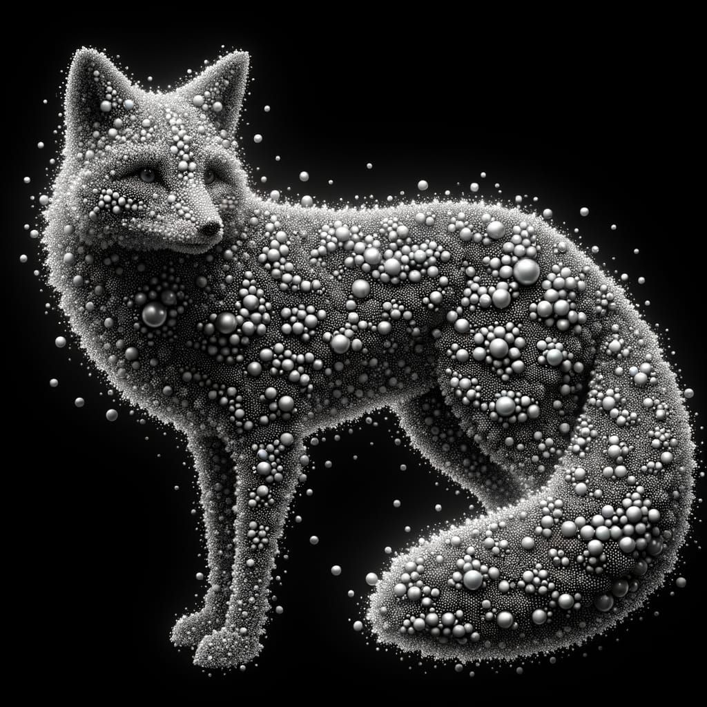 Silver Nanite Fox: Ethereal Sci-Fi Creature