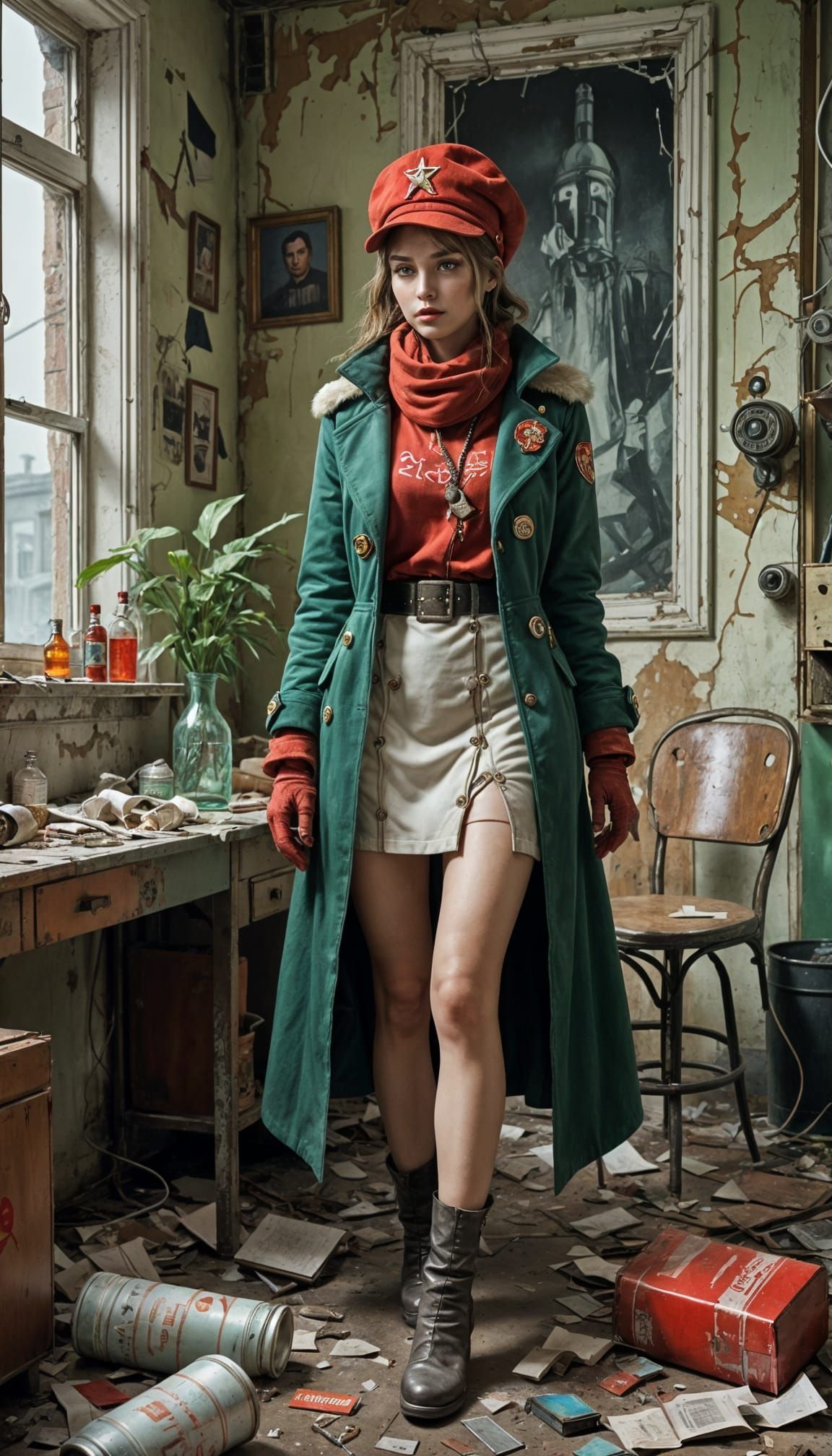 Soviet Retrofuturistic Cyborg Woman in Despair