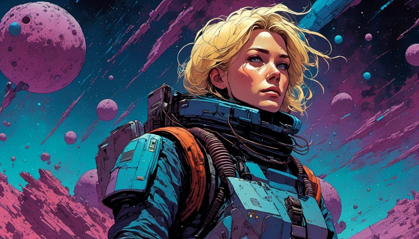 Astronaut in Armored Suit on Asteroid Surface