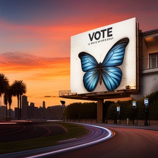 Vote Butterfly: Hyperrealistic Billboard Art
