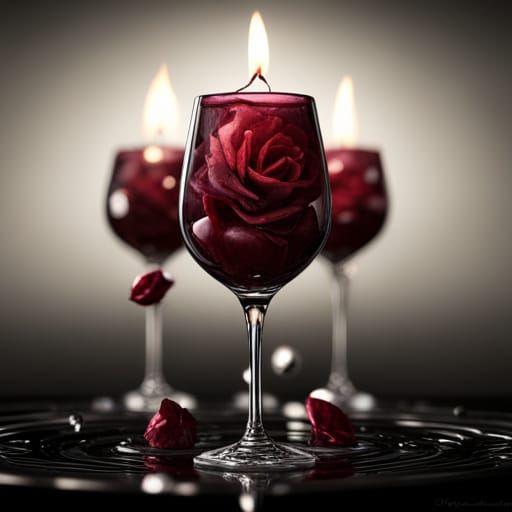 Dramatic Wine Glass Still Life in Dark Fantasy Style