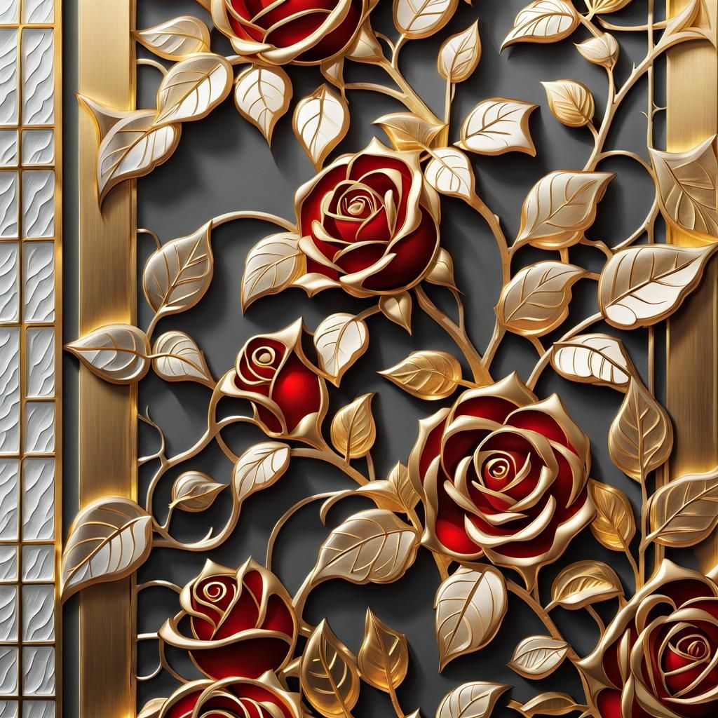 Goldsmith Roses Climbing a Metal Wall