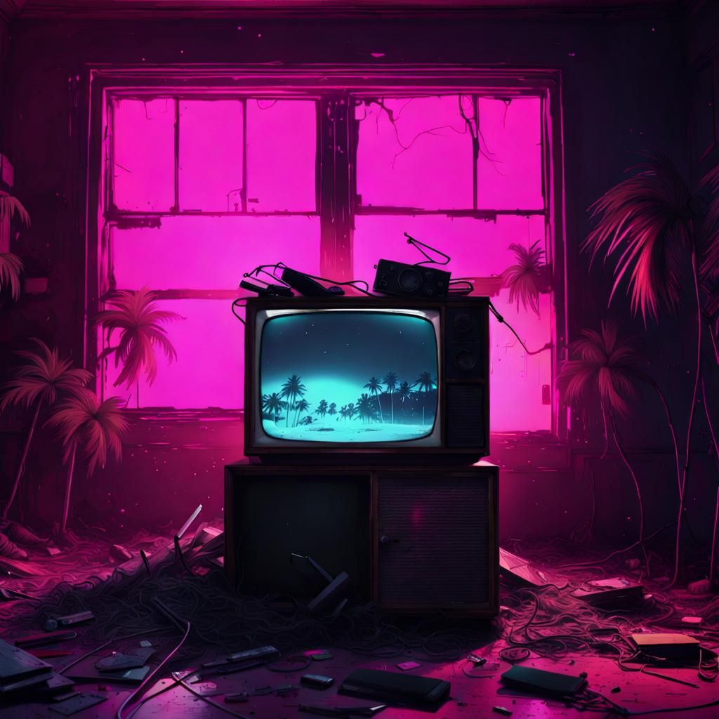 Abandoned Teen Room in Vaporwave Style