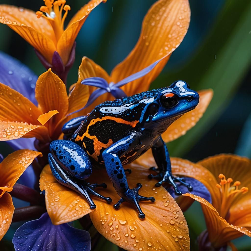Neon Frog on Orchid: Macro Photography