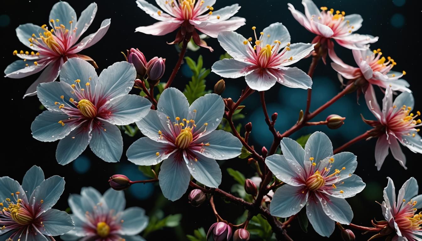 Bioluminescent Crab Apple Blossoms in Double Exposure Style