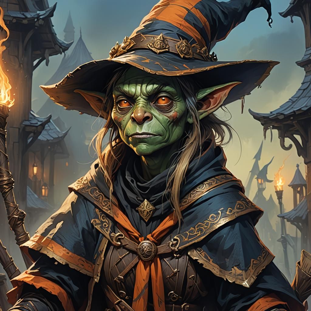 Goblin Witch Portrait with Ornate Halloween Attire