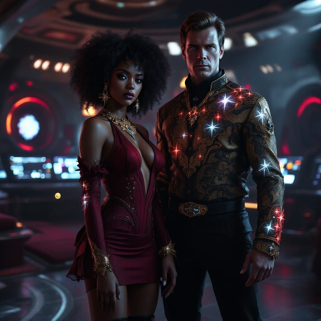 Ethereal Goth Lieutenant Uhura on Starfleet Bridge