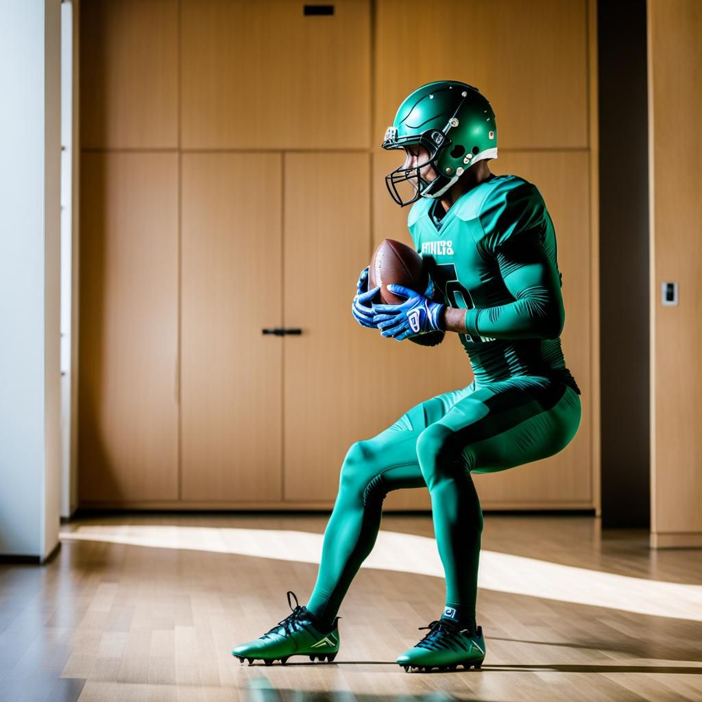 Football Player in Zentai Suit Under Gear
