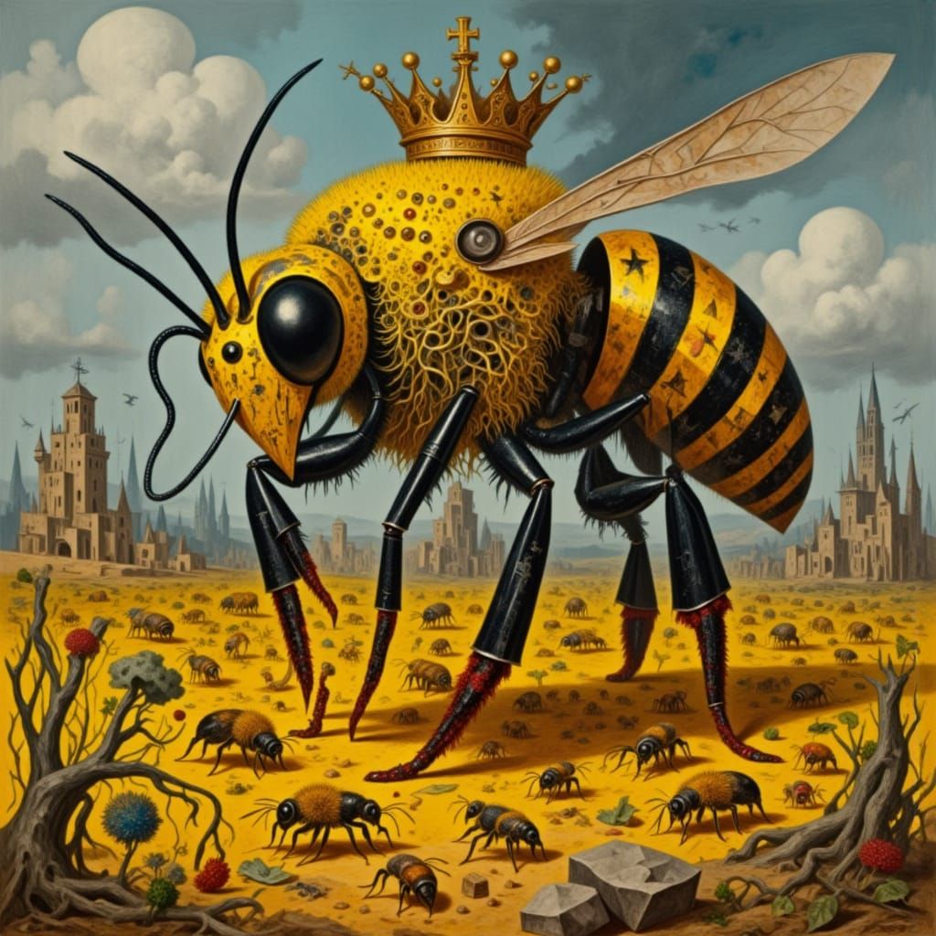 Queen Bee Among Her Hive in Abstract Style