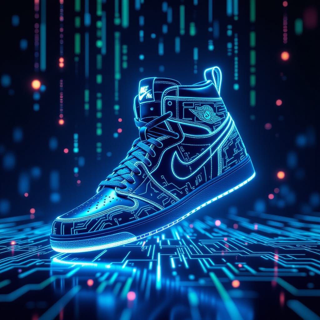 Glowing Neon Sneaker Made of Code