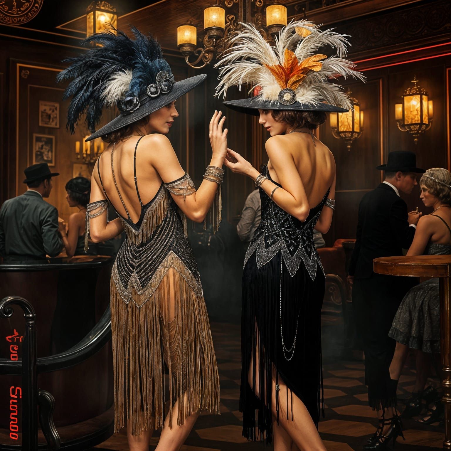 Flapper Girls in Nightclub, Early 1900s Style