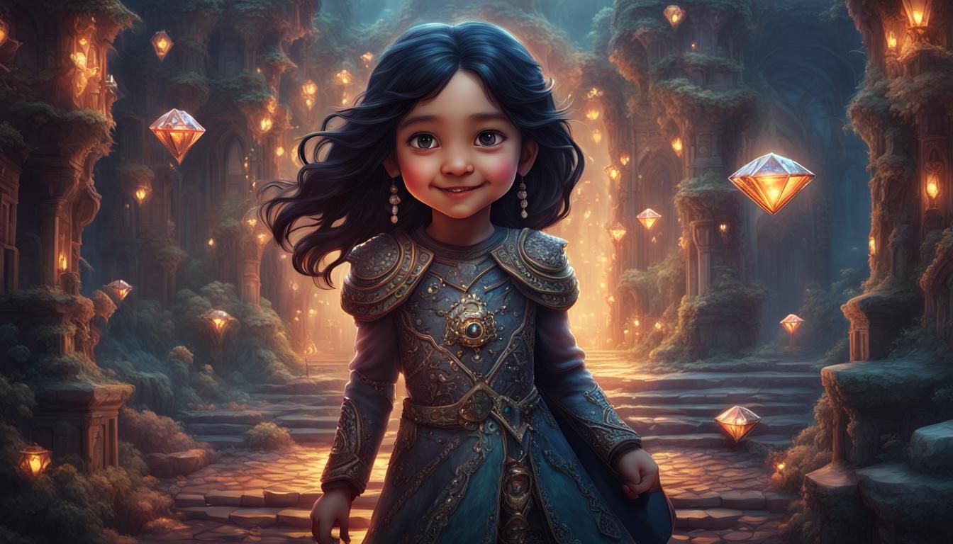 Happy Girl with Diamond, Detailed Matte Painting