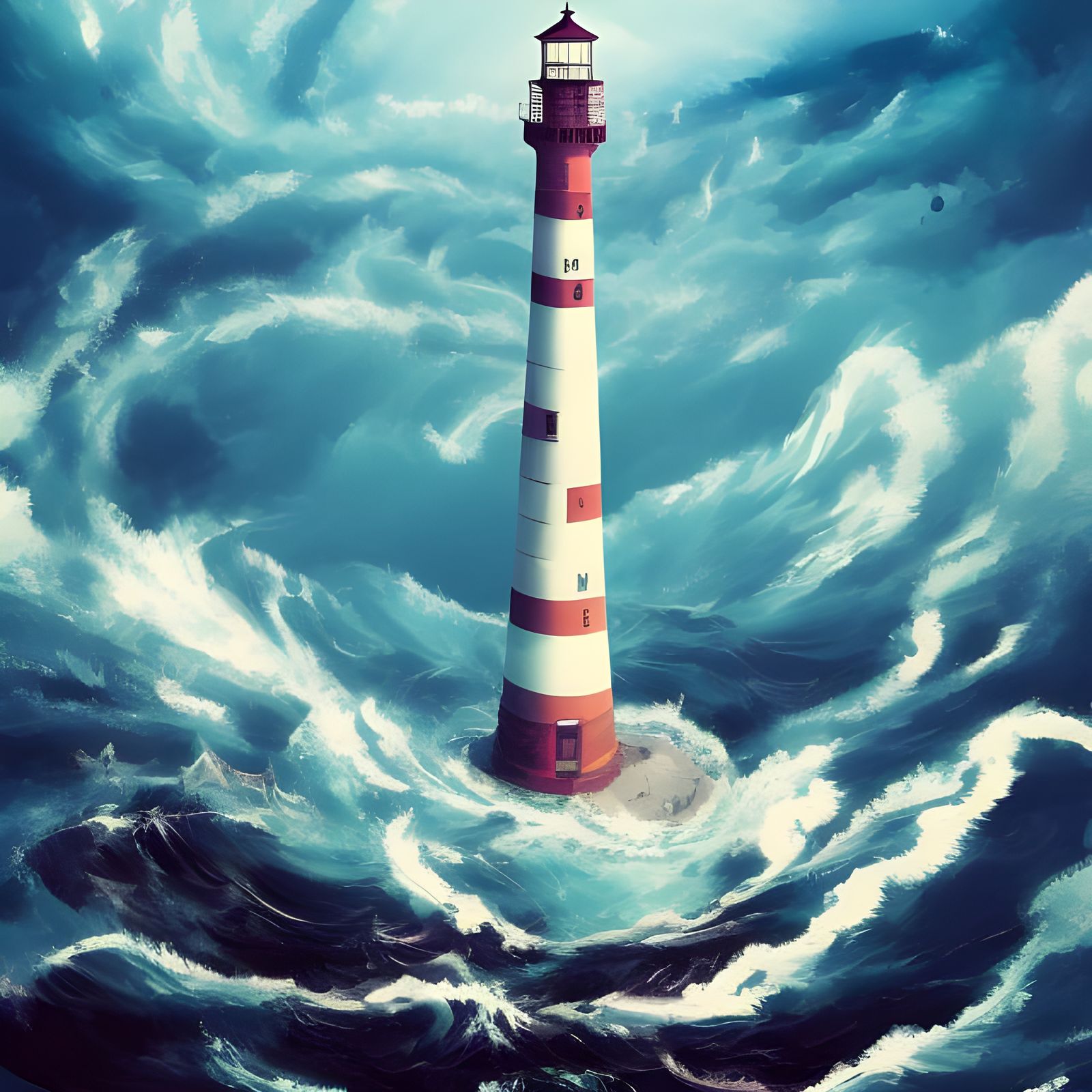 Lighthouse in Stormy Seas Digital Illustration