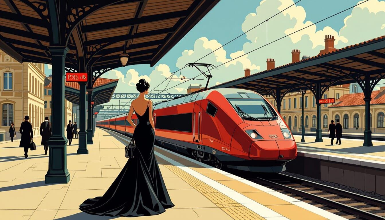 Elegant Woman Awaits Train at Modern Station