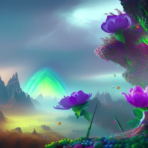 Radiant Rainbow Flower in Detailed Matte Painting