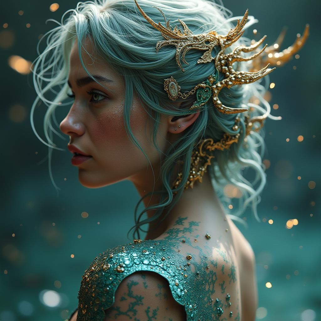 Celtic Mermaid Portrait in Hyperdetailed Art Nouveau Style