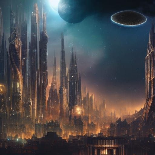 Epic Cosmic City Digital Matte Painting