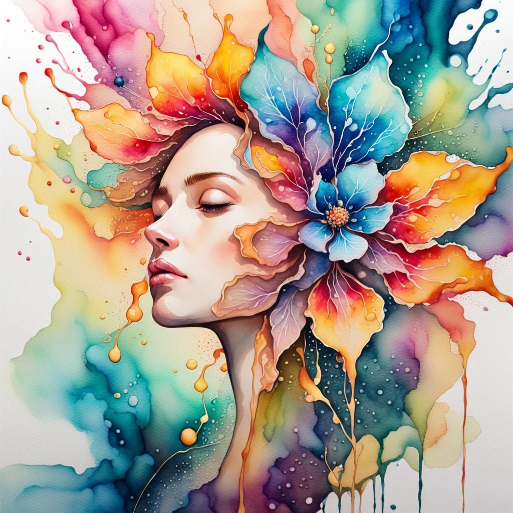 Vivid Watercolor Fantasy Flower with Alcohol Ink