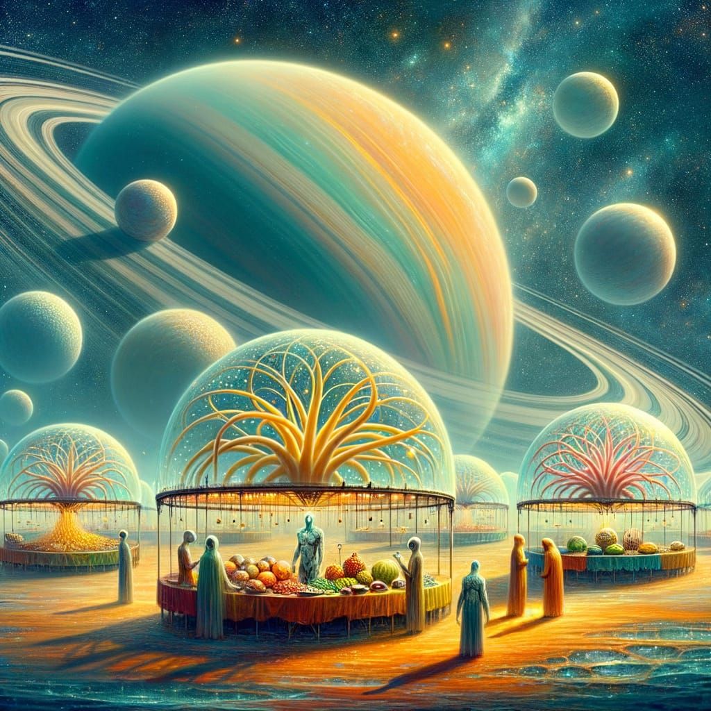 Bustling Alien Marketplace on Terraformed Moon