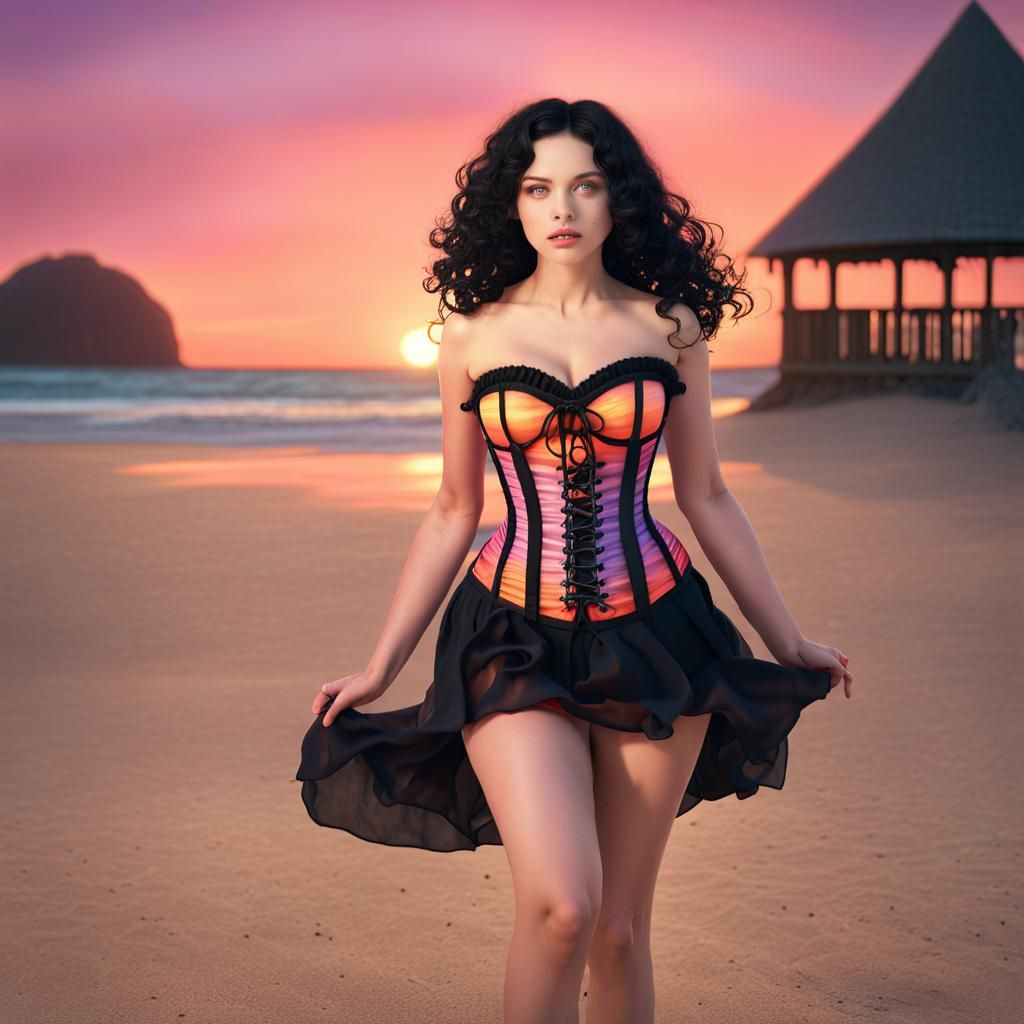 Summer Witch on Beach at Sunset in Fantasy Art