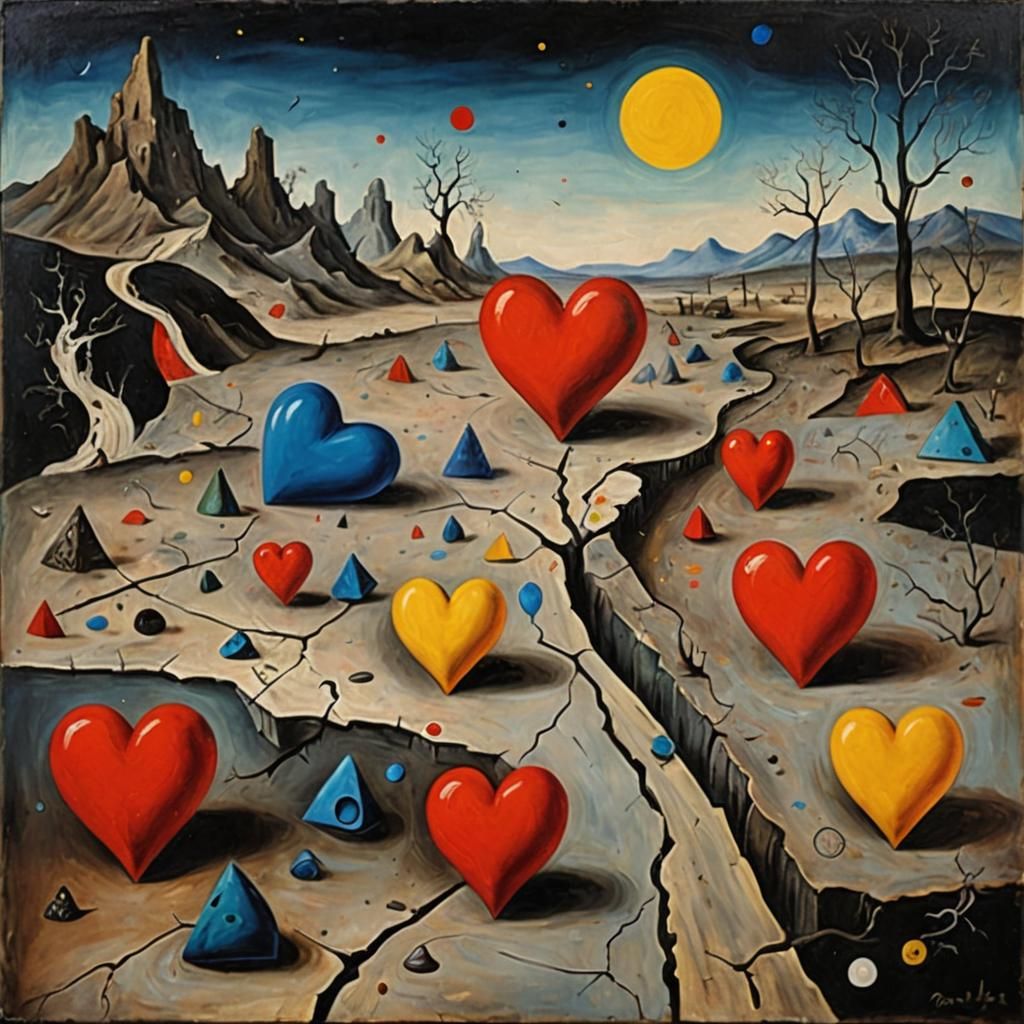 Surreal Oil Painting of Broken Hearts