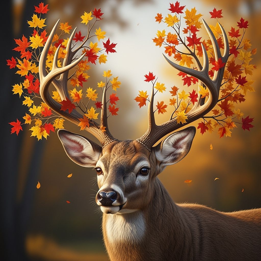 Majestic Deer With Maple Branch Antlers Adorned With Autumn ...