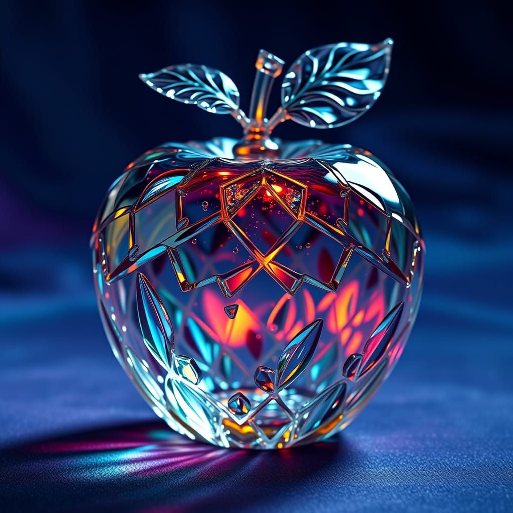 Ethereal Glass Apple in Vibrant Colors and Deep Blues
