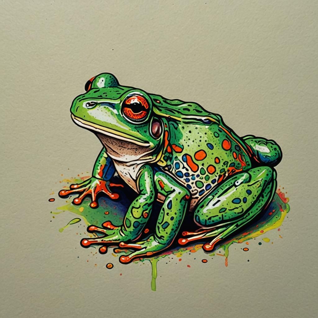 Frog Pop Art in Felt Pen Style