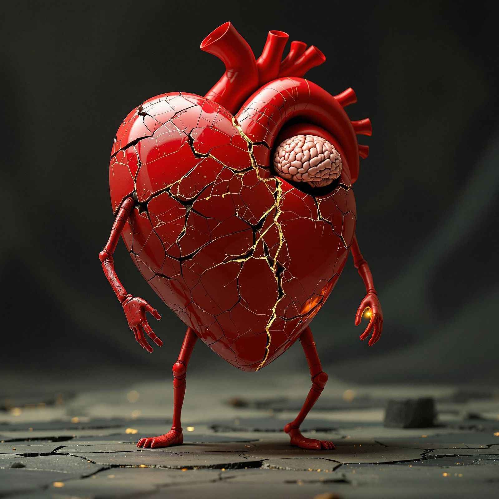 Surrealist Heart in Kintsugi Style Embodies Resilience