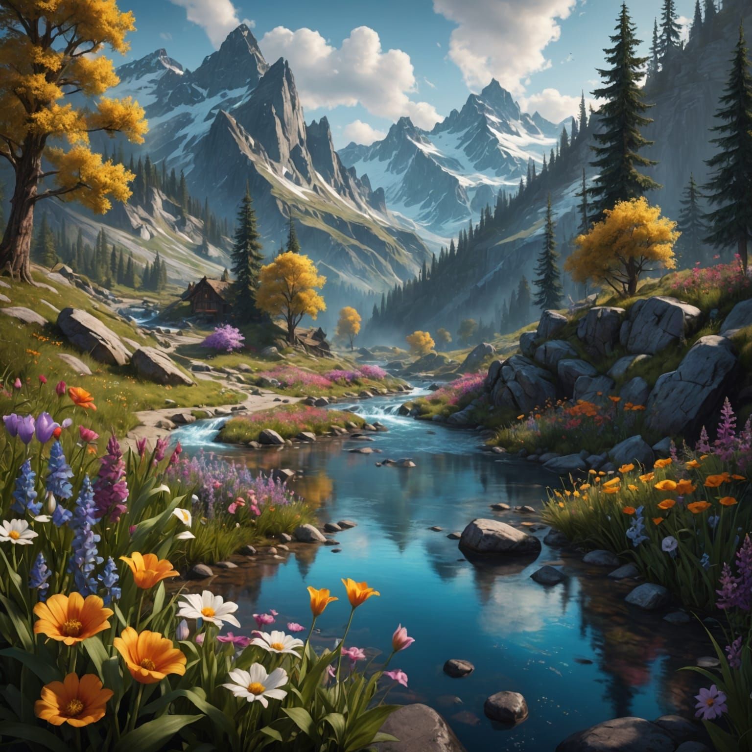 Fantastical Chalk Art: Stream Through Mountains