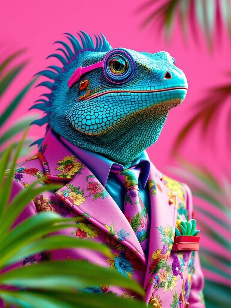 Glamorous Iguana in Tropical Gucci Paradise