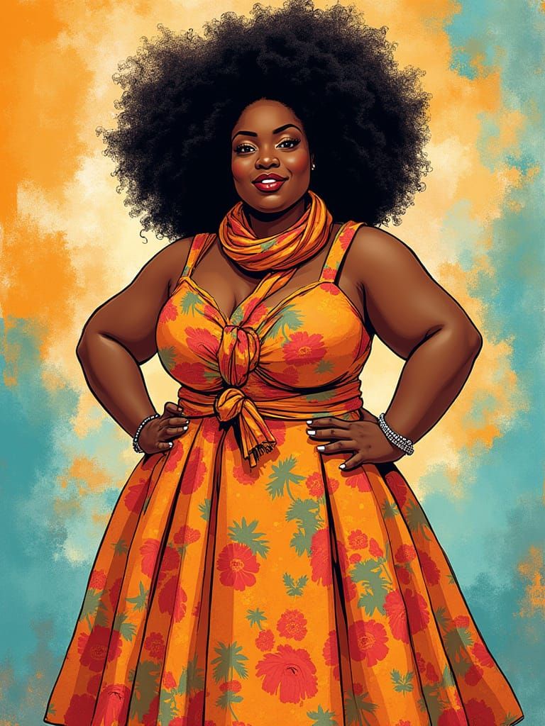 Confident Plus Size Black Woman in Vibrant Floral Style