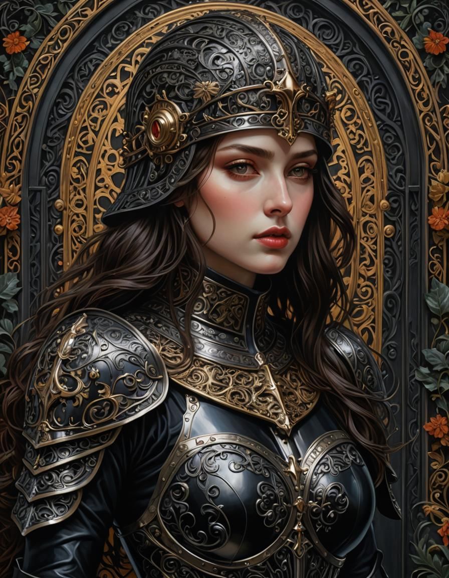 Obsidian Knight in Pre-Raphaelite Style Armor