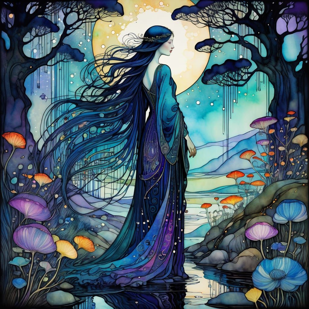 Detailed Liquid Ink Watercolour Digital Illustration