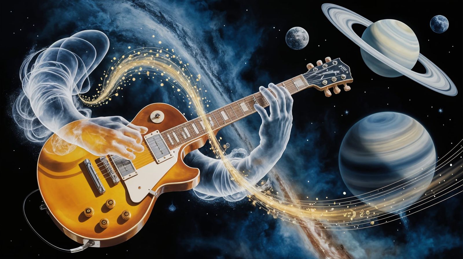 Ghost Hands Play Guitar in Cosmic Nebula