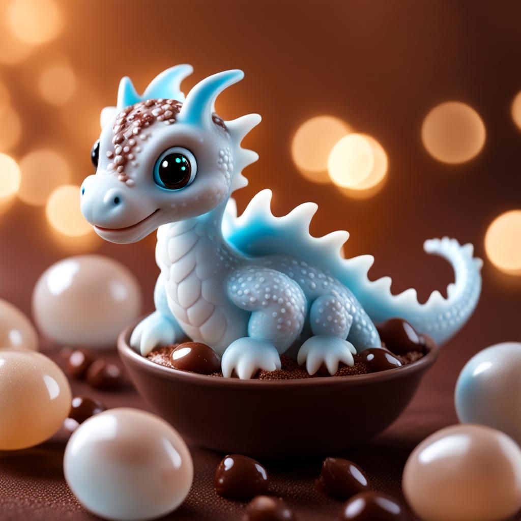 Cute Chocolate Dragon Hatchling with Candy Droplets