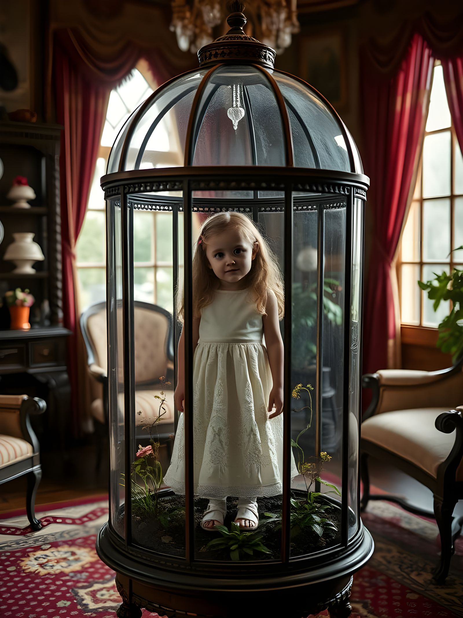 Girl in Terrarium, Victorian Style
