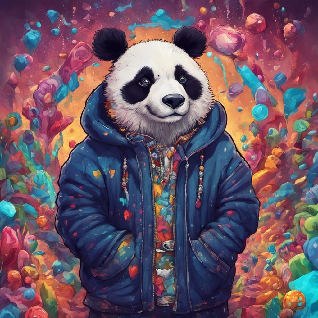 Cartoon Panda Bear in Designer Clothes