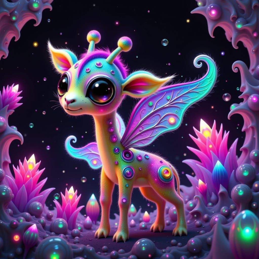 Rainbow Giraffe in Crystal Cave, Ethereal Art