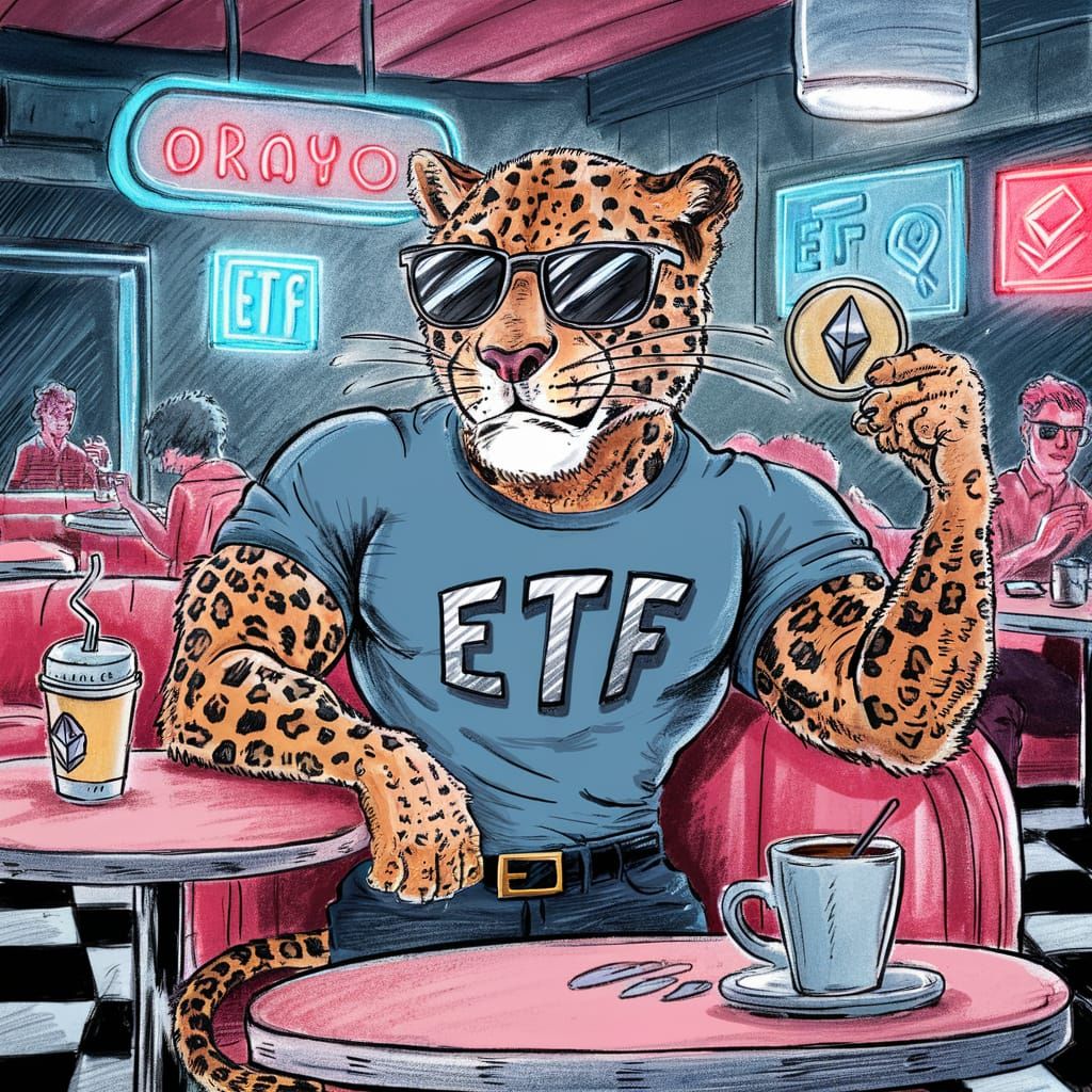 Crayon Cartoon Leopard in Diner with Ethereum - AI Art