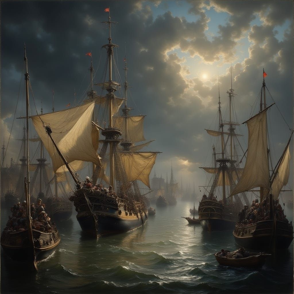 Admiral Leads Fleet into Battle in Classical Style
