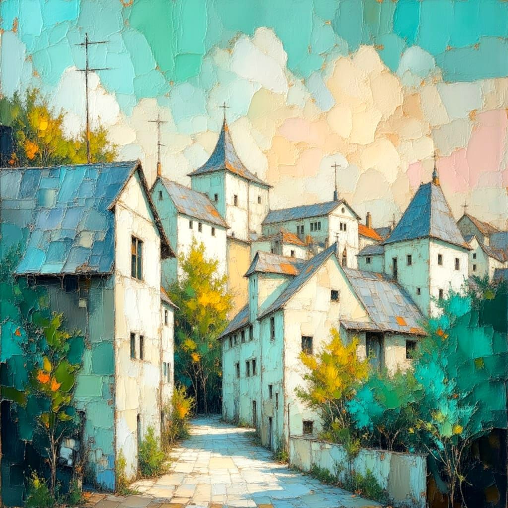 Impasto Cityscapes Illuminated by Powerful Light