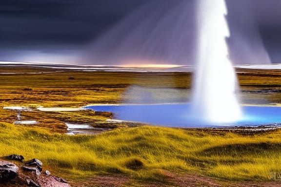 Iceland's Geysir Erupts in Colorful Fantasy