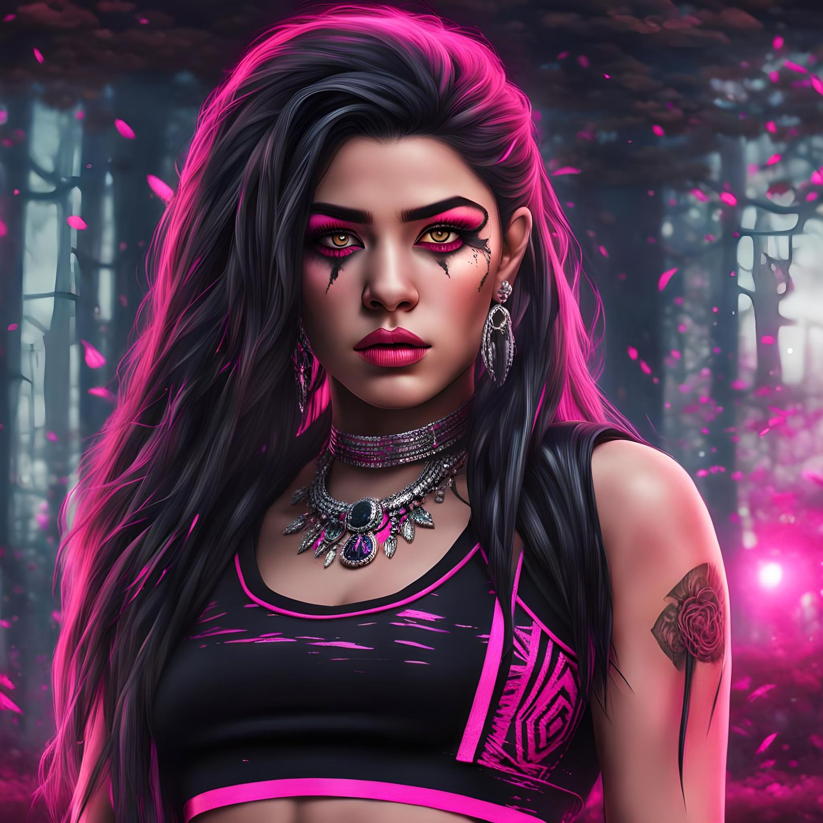 Goth Punk Mexican Girl with Neon Pink Highlights
