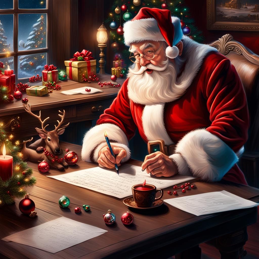 Santa Claus Writing Letters in Cozy Room