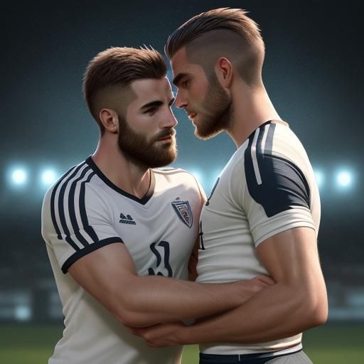 Loving Soccer Players Embrace on the Field