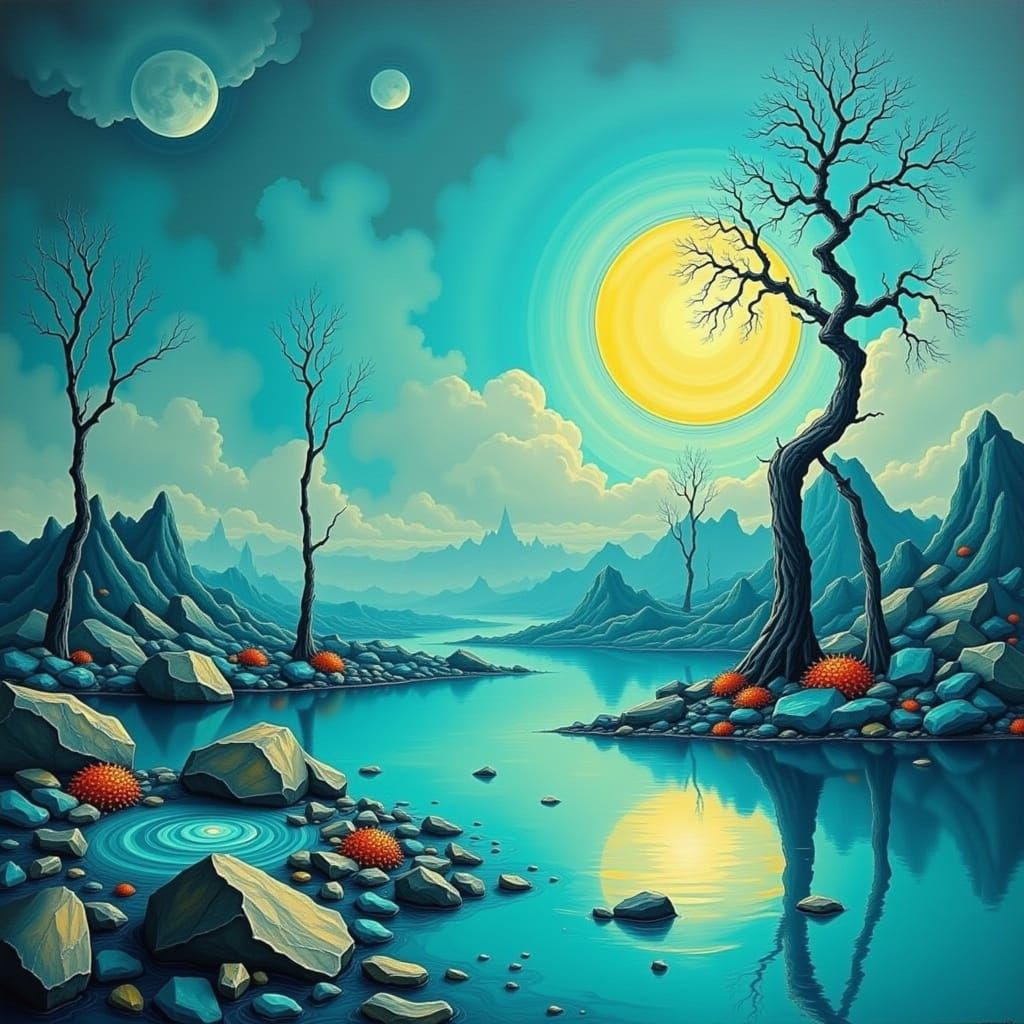 Surreal Turquoise Landscape in Dreamlike Style