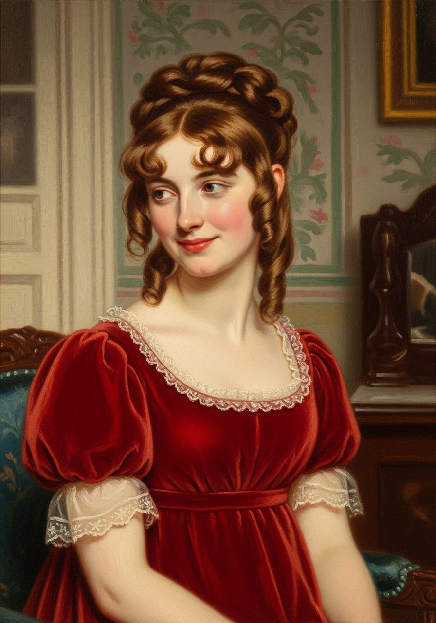 Regency Woman Portrait in Red Velvet Dress