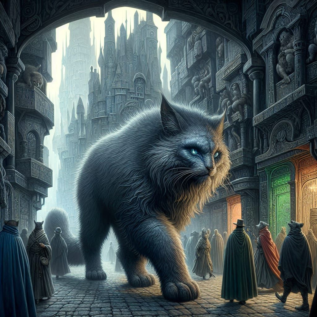 Giant Furry Cat Walks Through Ancient City